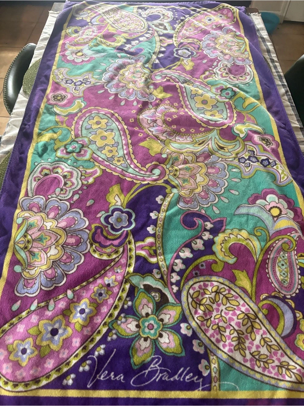 Vera Bradley Paisley Floral Beach Towel in Purple, Teal, Yellow, Pink